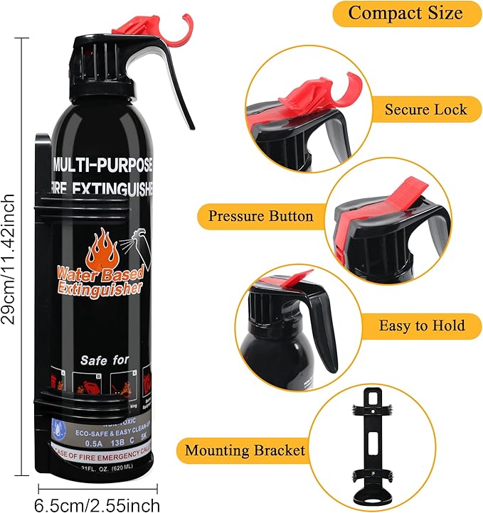 Fire Extinguishers for Home, 1 Pack Vehicle Fire Extinguisher with Mount, Portable Fire Extinguisher Effective on A, B, C, K Fires, Water-Based Extinguisher for Car Boat Office Truck Kitchen Garage RV