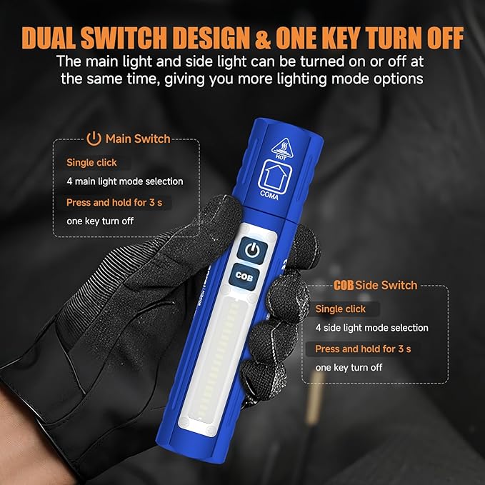 Rechargeable Tactical Flashlights High Lumens - Super Bright Small Powerful LED Magnetic USB C Flashlight, 8 Modes, Dual Button Waterproof Pocket Flash Light for Emergency, Car (2, Blue)