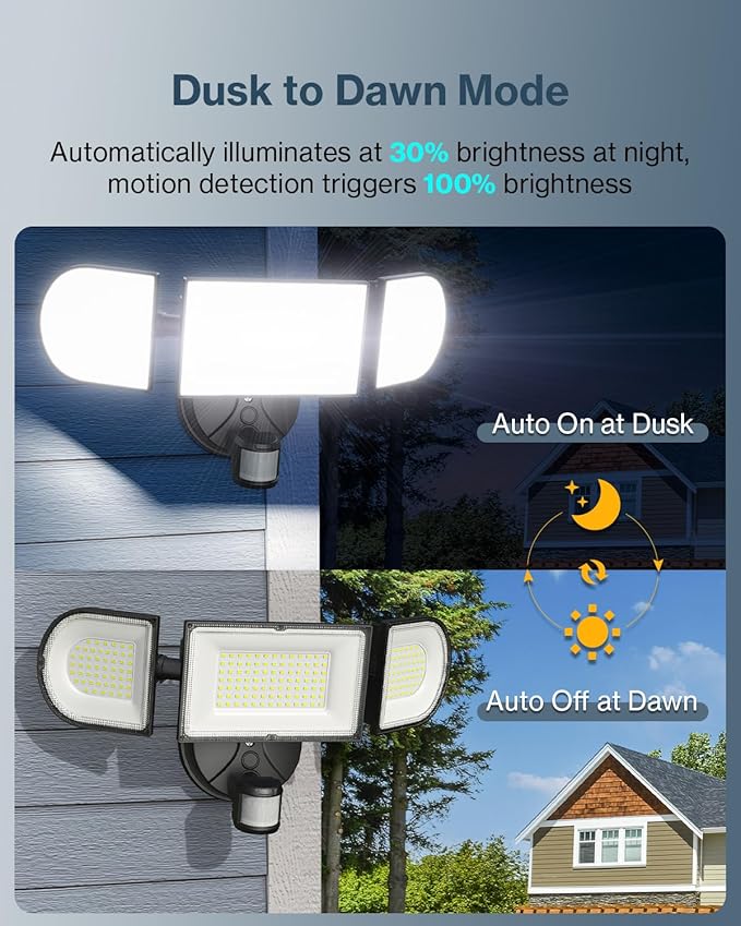 Olafus 180W Motion Sensor Outdoor Lights, 18000lm Dusk to Dawn LED Flood Lights Outdoor Wired, 6500K Daylight Motion Lights for Outside, IP65 Waterproof Exterior Security Light, Black