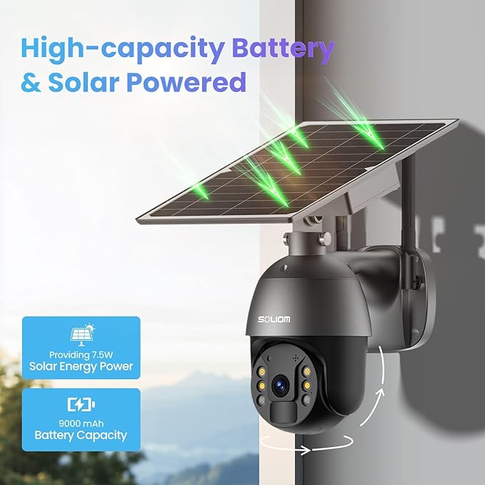 SOLIOM S600 3G/4G LTE Solar Powered Cellular Security Camera Wireless Outdoor, Pan Tilt 360°View Spotlight, 1080p Night Vision, 2 Way Talk, PIR Motion Sensor, No WiFi, US Version, Unlimited Data Plan