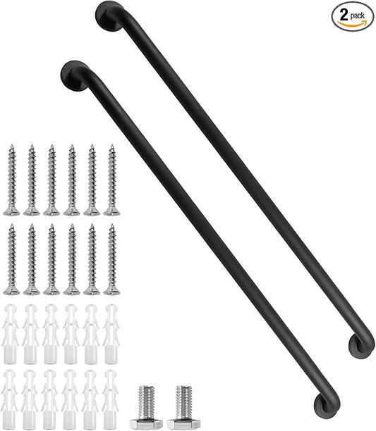 Shower Grab Bar, 2 Pack 39.4 Inch Black Bathroom Grab Bar, 1.25" Diameter 304 Stainless Steel Anti-Slip Grab Bars for Bathtubs and Showers, Handicap Shower Grab Bar for Seniors Elderly