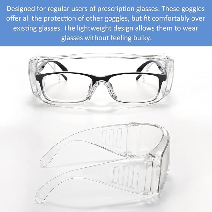 Queekay Safety Glasses over Eyeglasses Anti Dust Impact Scratch Safety Goggles for Men Women Nurses Workers Architect Lab