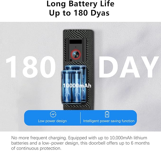 Video Doorbell Camera Wireless with Charm, HD Camera, Real-Time Alerts Ring Call, Pan Rotate, AI Detection, Power Battery, Home Security Apartment Camara para Puerta, 2.4G WiFi, Carbon Fiber
