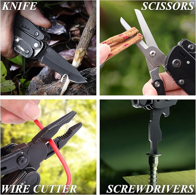 RoverTac Multitool Pocket Knife Tactical Camping Survival Knife Gifts for Men Dad Husband 18 in 1 Multi Tool Knife Pliers Scissors Saw Corkscrew 9-Pack Screwdrivers with Safety Lock and Nylon Sheath