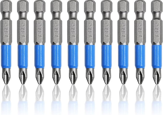 10 Pcs Magnetic Phillips Screwdriver Bit Set 2 inch Long, PH2 Phillips Bits Set, Non-Slip Cross Head Electric Screwdriver Bits Set 1/4" Hex Shank (PH2, 50mm)
