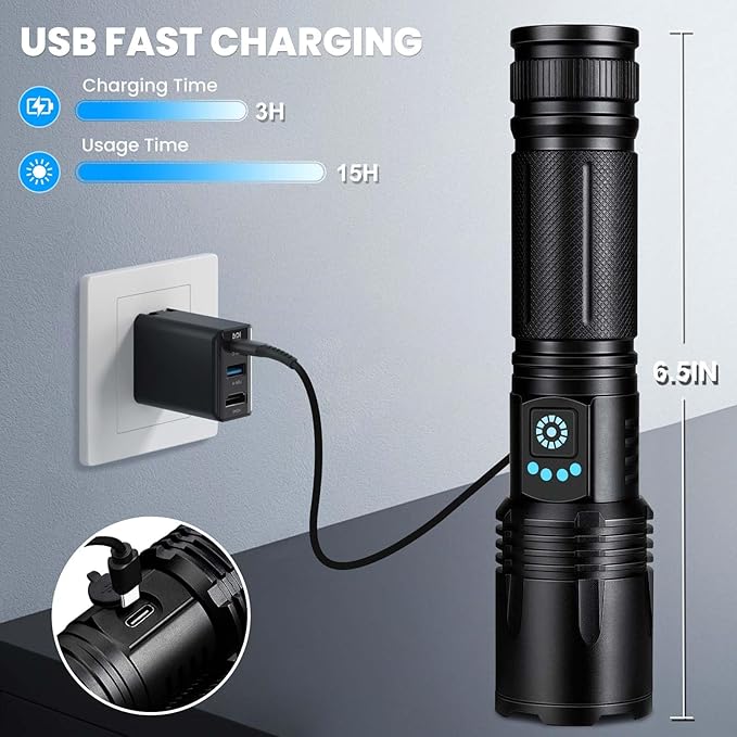 Rechargeable Flashlights High Lumens, 99,000 Lumens Super Bright Led Flashlights with 5 Modes & Waterproof, Powerful Handheld Flashlight for Camping Home (2 Pack)