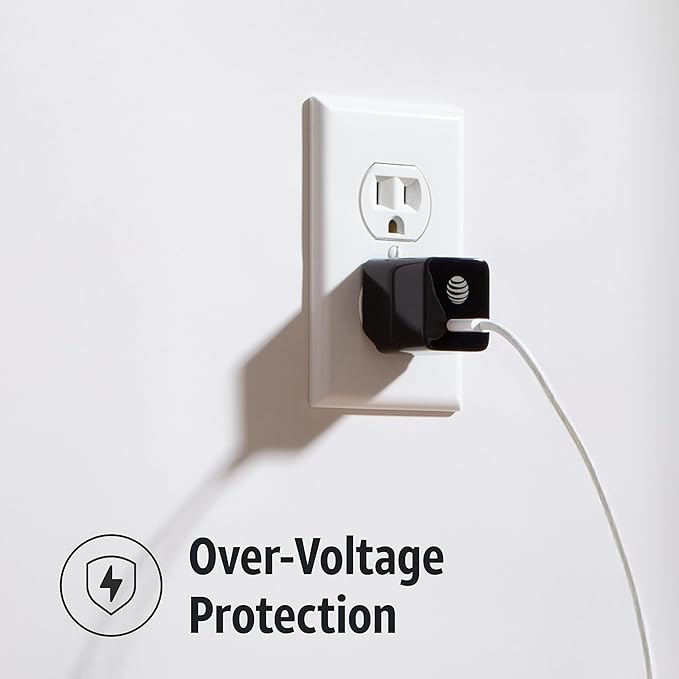 AT&T USB-C Fast Charging Wall Charger Cube Foldable Power Adapter Plug Brick Compatible w/iPhone 15/16/Plus/Pro/Pro Max, Galaxy S25/S24/Plus/Ultra 20W Black