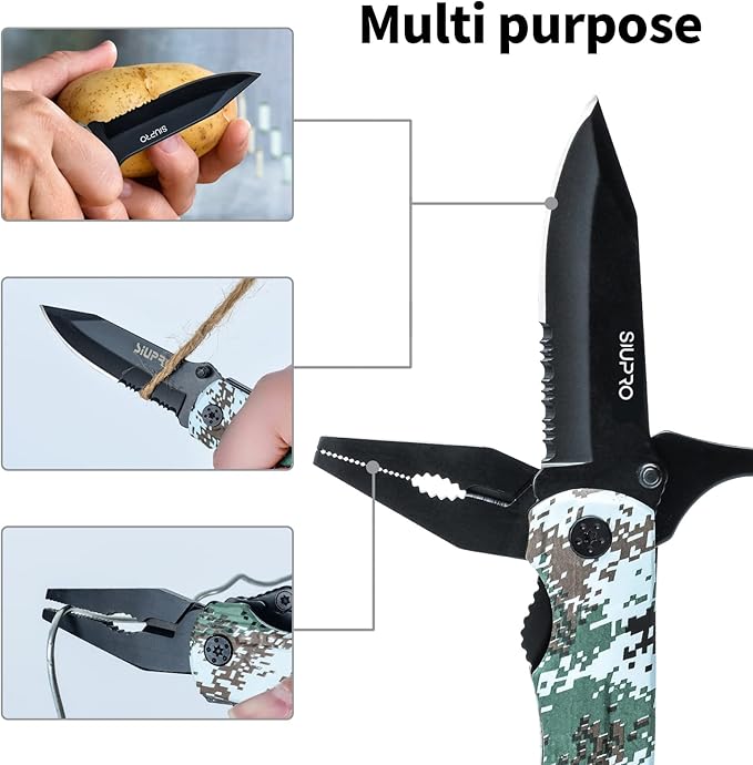 Multitool Pocket Knife Set for Men, Multipurpose 9-in-1 screwdriver kit, Multi Tool Pliers for Camping, Survival with Nylon Sheath, Gifts Idea, Camo
