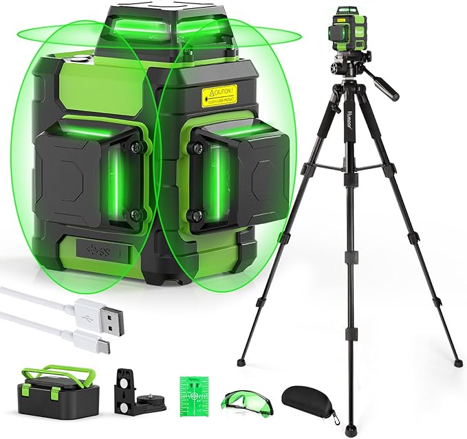Huepar Laser Level 360° with Tall Tripod, Self Leveling Rechargeable Lazer Leveler for Construction and Picture Hanging, Nivel Laser with Pluse Mode for Outdoor, Hard Carry Case, 50" Tripod, Glasses