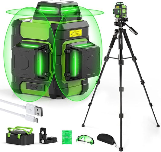 Huepar Laser Level 360° with Tall Tripod, Self Leveling Rechargeable Lazer Leveler for Construction and Picture Hanging, Nivel Laser with Pluse Mode for Outdoor, Hard Carry Case, 50" Tripod, Glasses