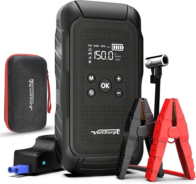 7000A Jump Starter with Air Compressor (All Gas/10.0L Diesel), 12V Jumper Starter Pack with 150PSI Auto Tire Inflator, Car Battery Jump Box Portable with LCD Display & LED Light