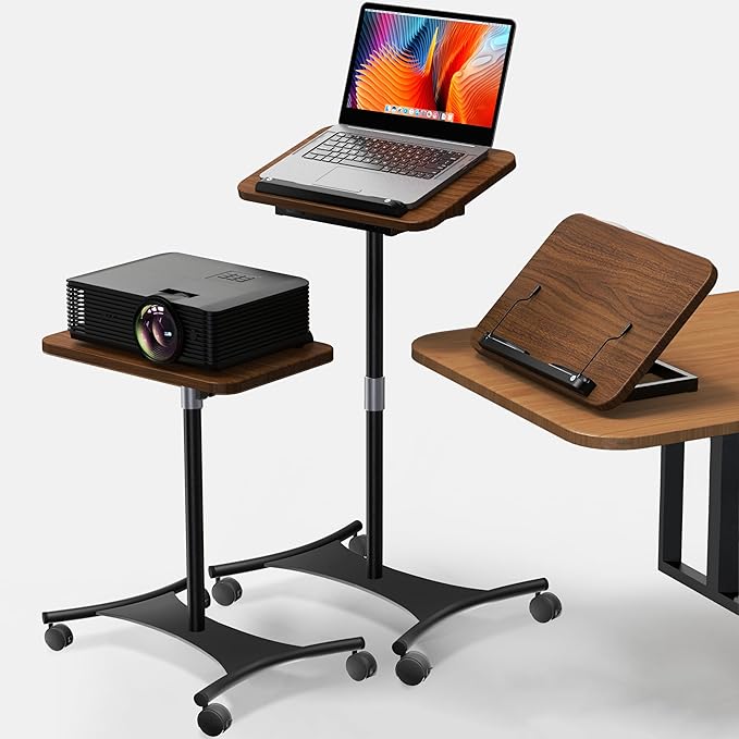 NAMON Laptop Floor Stand with Wheels - 2 in 1 Dual-use Floor & Desk, Adjustable Height from 16.5" to 51", Stable Standing for Projector, Ipad (Walnut Effect)