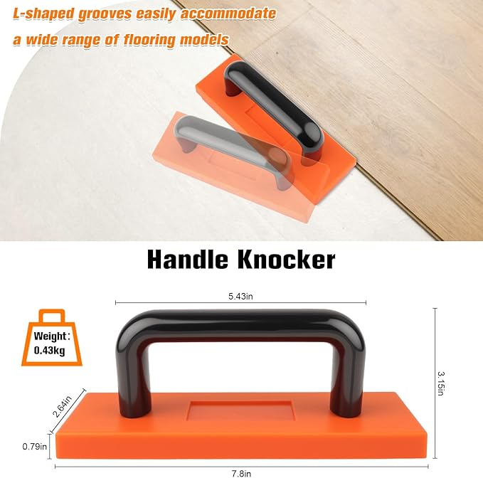 43-Piece Laminate Flooring Installation Kit with Sturdy Double-Ended Hammer, Steel Return Hooks, Snug-Fitting Two-Handed Knocking Block with Handle, and Shims, Perfect for Home and Professional Use