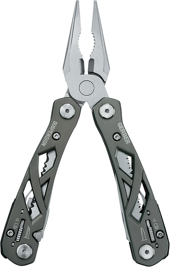 Gerber Gear Suspension 12-in-1 EDC Multi-Plier Multitool with Pocket Knife, Needle Nose Pliers, Wire Cutters and More, Gifts for Men, Camping and Survival, Grey