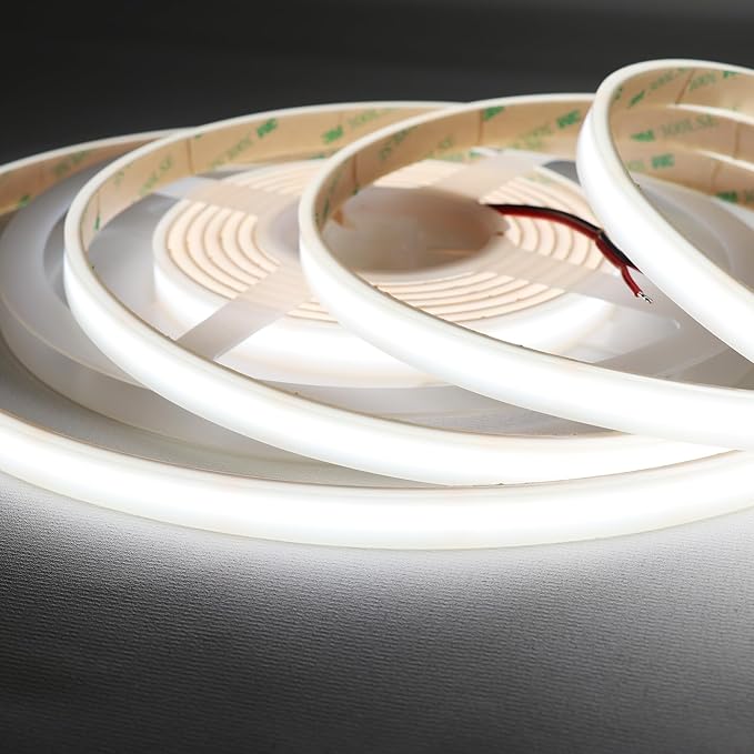 COB White LED Strip Lights 6000K 528LEDs/M 10mm DC24V Silicone Tube LED Light Outdoor Waterproof IP67 Linear LED Tape Lights 16.4ft for Garden, Backyard, Wheel Lights