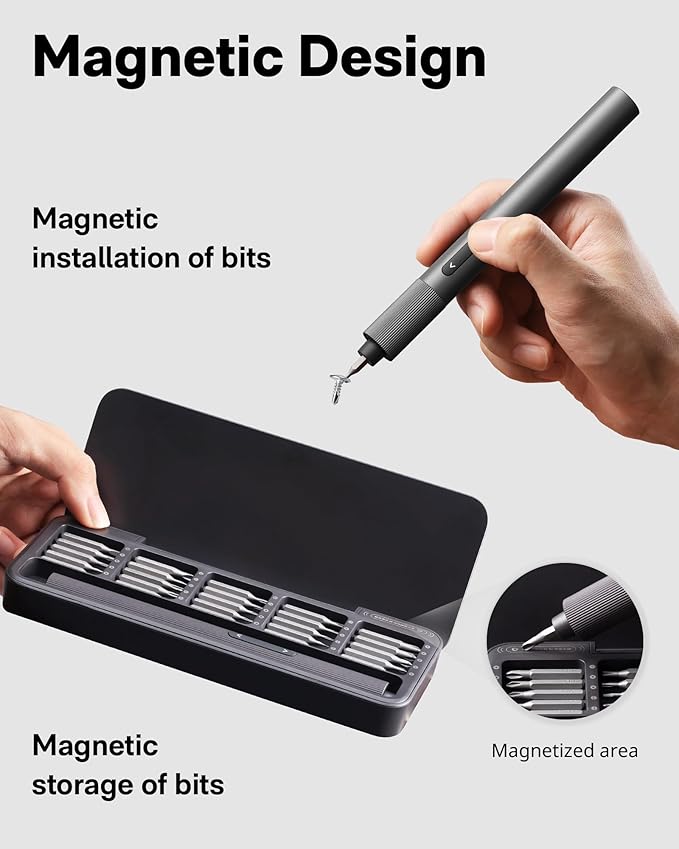 HOTO 25+24 Extra S2 Steel Bits Electric Precision Screwdriver Set, Magnetic Storage, Max. 3 N.M, USB-C Rechargeable, Mini Electric Screwdriver for Phone, Laptop, Camera Repair