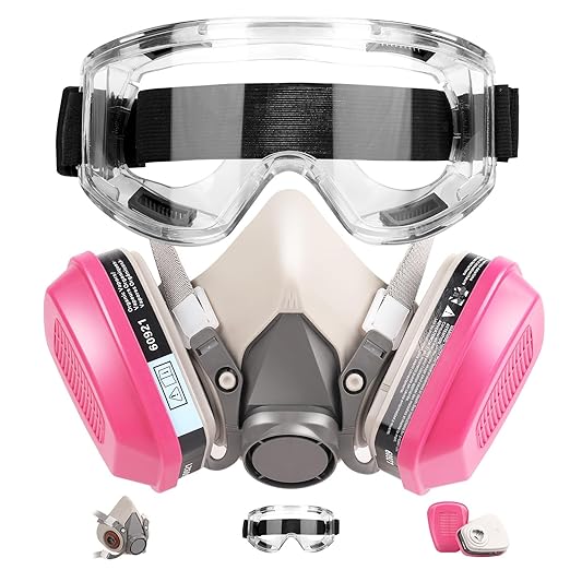 Respirator Mask with 60921 Filters - Reusable Half Facepiece Cover with Anti-Fog Safety Goggle Set Against Organic Vapors Dustb Fumes Used for Painting, Chemical, Welding, Cutting