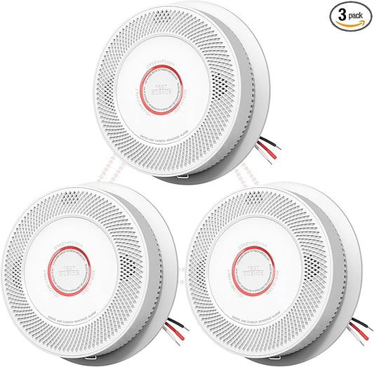Ecoey Hardwired Smoke and Carbon Monoxide Detector, Hardwired Interconnected Fire Alarms Carbon Monoxide Alarms with Replaceable AA Battery Backup, 2-in-1 Smoke and CO Detector, A8612B-6AR, 3 Packs
