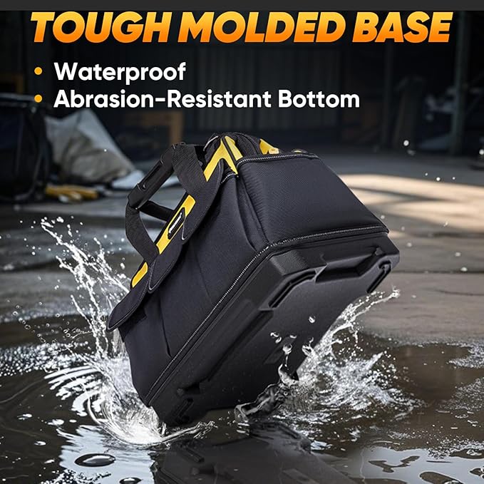 TICONN Heavy Duty Tool Bag with Multi-Pockets, Portable Tool Box Organizer Storage Bag, with Adjustable Shoulder Strap and Ergonomic Handle (Yellow, 16" Molded Base)