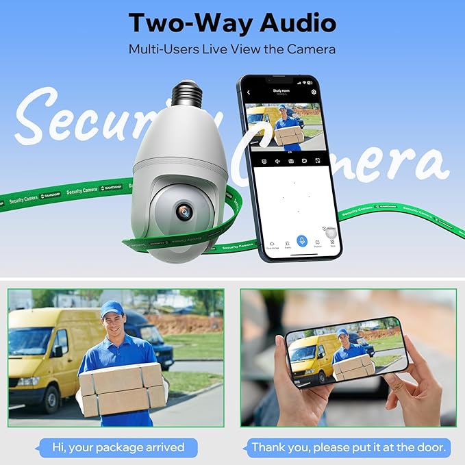 5GHz Light Bulb Security Camera Outdoor Waterproof,Light Socket Security Camera Outdoor, Wireless Bulb Camera,Full Color Night Vision, TwoWay Dialogue,Motion Tracking 2PCS