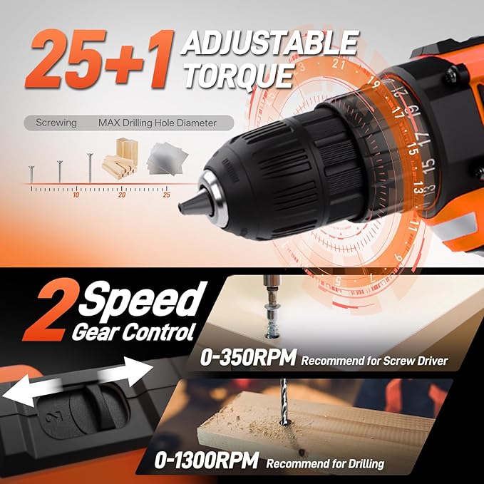 COMOWARE 20V Cordless Drill Set Combo Kit,120 Pcs Tool Kit for Home, Household Tool Sets for Men, Basic Tool Kit with Power Drill, Tool Set with Drill for Garden Office Home Repair