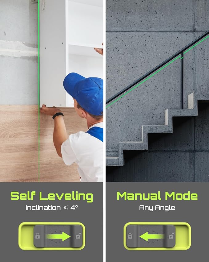 LG-4D 16 Green Beam 4x360° Laser Level, Self-Leveling Tool with Horizontal and Vertical Dual Layout, Ideal for Construction and Picture Hanging, Magnetic Pivot Bracket Included