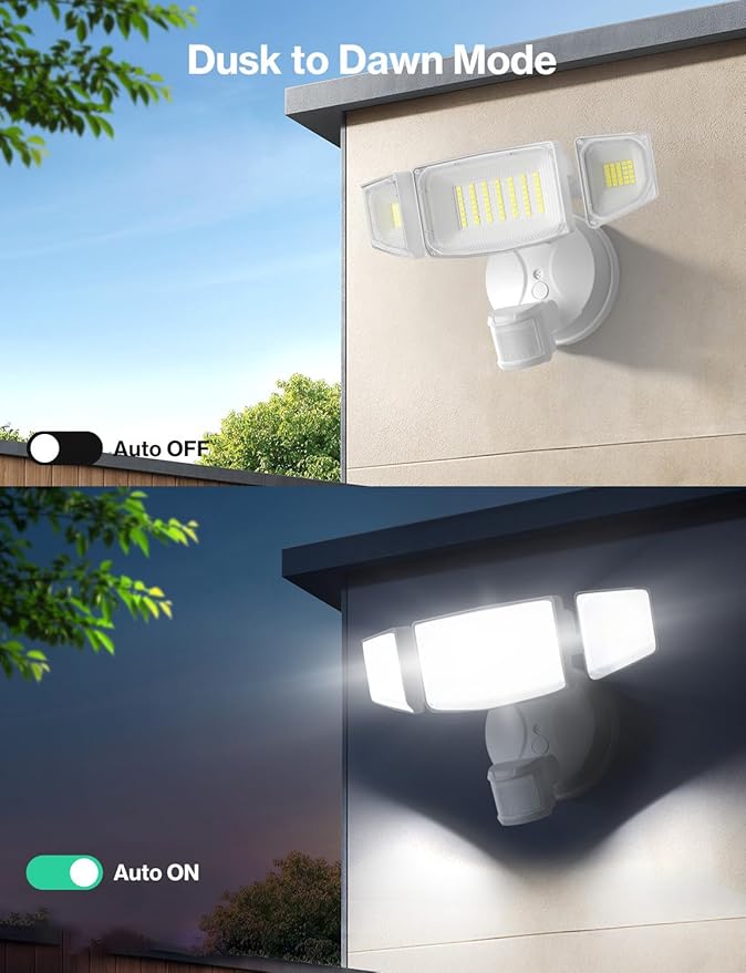 iMaihom 50W Motion Sensor Outdoor Lights, 5000LM Hardwired Motion Sensor Flood Light, Dusk to Dawn Outdoor Lighting, 6500K LED Security Light, IP65 Waterproof Motion Detector Lights for Outside, White