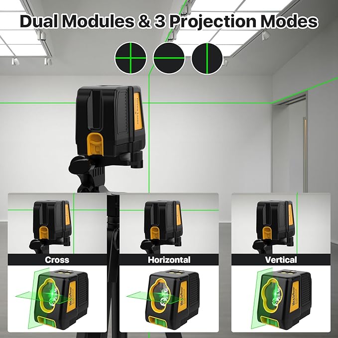 Laser Level with Tripod,DEGLASERS 100Ft Green Cross Line Self Leveling laser level,Dual-Module,Selectable Laser Lines With Rechargeable Battery for Picture Hanging,Tile,Construction Indoor Project