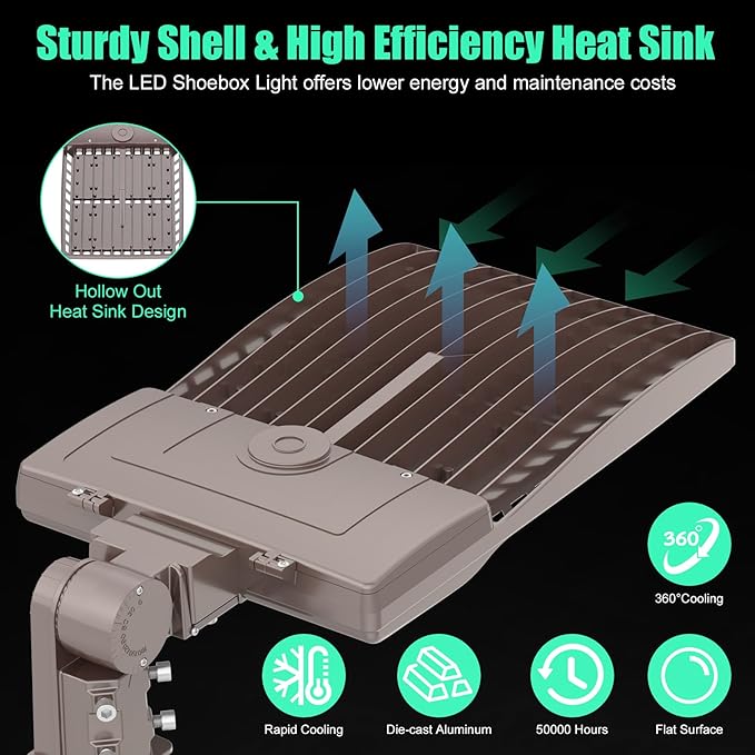 320W LED Parking Lot Light with Photocell - UL DLC Listed 44800LM IP65 5000K Slip Fit Mount Commercial Outdoor Area Street Pole Roadway Lighting 100-277VAC Input,LED Shoebox Light with Photocell
