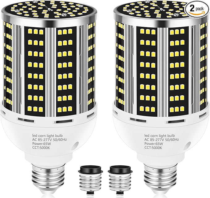 65W LED Corn Light Bulb 2 pack(650W Equivalent ) ,E26/E39 Commercial Grade 7800LM Medium Daylight 5000K Mogul Base LED Lamp,Large Area Lights For Outdoor Indoor Garage Warehouse Factory Bay Light