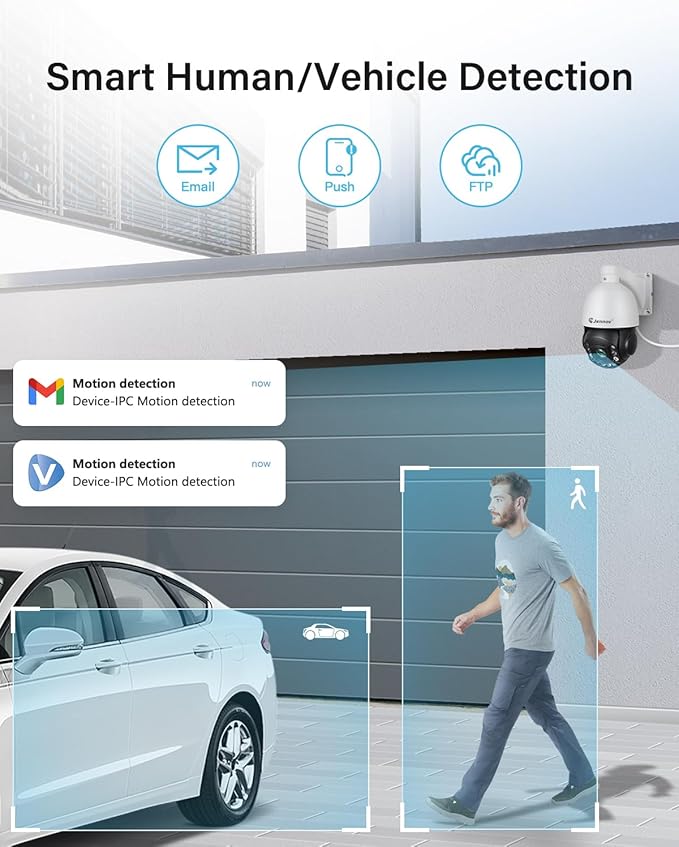 Jennov 6MP PoE IP Camera Outdoor with Pan Tilt 20X Optical Zoom, 360 Speed Dome PTZ Security Camera with 160ft IR Night Vision, Spotlights Color Night Vision, Human Detection, Onvif Compatible