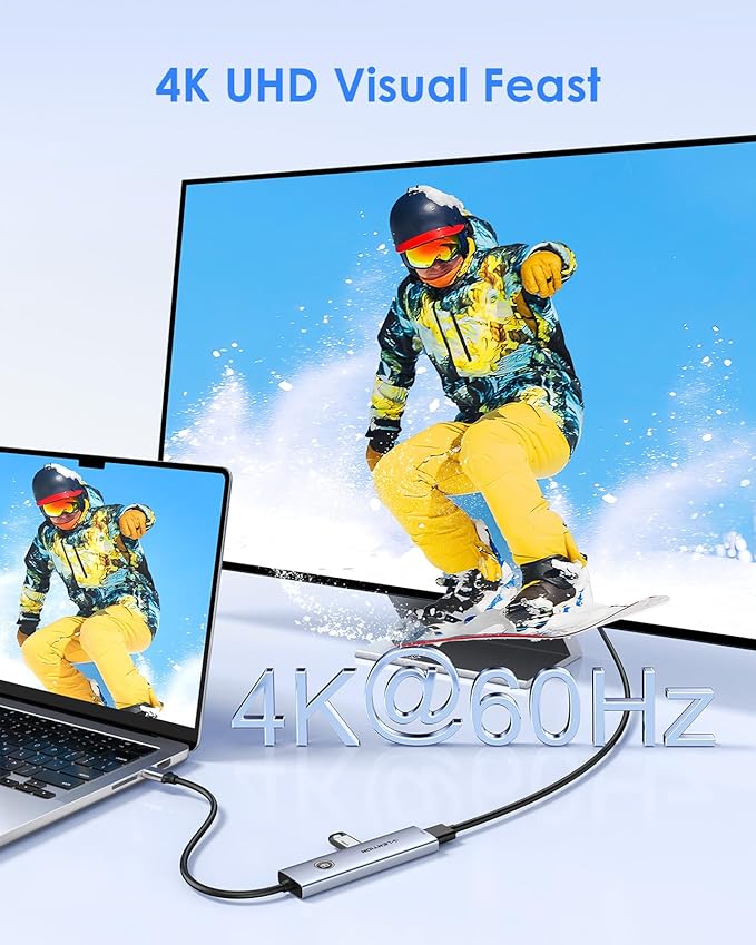 LENTION USB C Multiport Adapter, 5-in-1 USB C Hub with HDMI 4K@60Hz, USB A 3.0, Type C 3.0, 100W PD Charging, Multiport USB Adapter with Screen On/Off Button for MacBook and Other Type C Devices