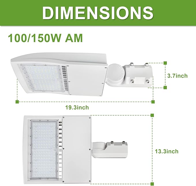 150W LED Shoebox Pole Light for Parking Lots - White 5000K, Dimmable, 21000LM, Surge Protection Built-in, Replaces 450W MH/HPS, Outdoor Area Street Lighting, 100-277V, DLC & UL Certified.