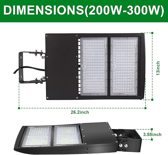 OSTEK 300W LED Parking Lot Lights- Surge Protection Built-in LED Shoebox Street Pole Lighting, Waterproof 42000LM 1-10V Dimmable Outdoor Commercial Area Road Lighting 5000K 200-480V DLC UL