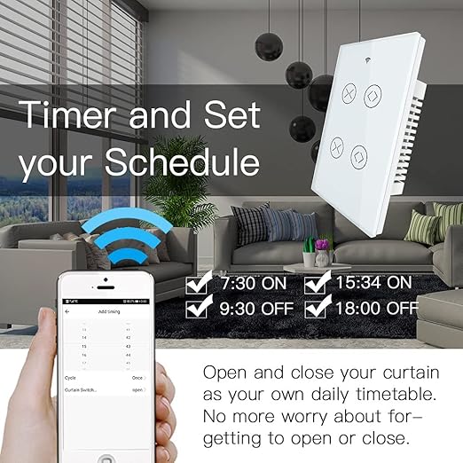 MOES Smart WiFi RF 2 Gang Double Curtain Blind Touch Switch for Roller Shutter Electric Motor Tuya Smart Life App, Voice Control with Google Home Alexa Voice Control, White