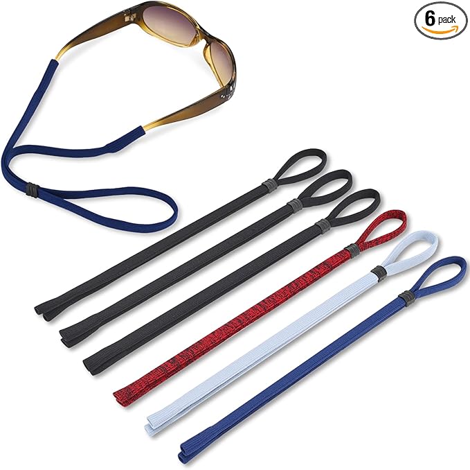 Adjustable Sunglasses Lanyard, Neck Strap, Sports Eye Glasses String Holder, Eyeglass Cords, Glasses Band for Men, High Elastics, Dirt-Resistant Style Pack of 6 - Black, Red, Blue