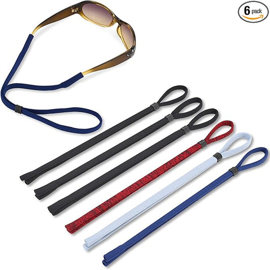 Adjustable Sunglasses Lanyard, Neck Strap, Sports Eye Glasses String Holder, Eyeglass Cords, Glasses Band for Men, High Elastics, Dirt-Resistant Style Pack of 6 - Black, Red, Blue