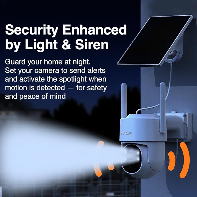 Solar Security Cameras Wireless Outdoor, 2K Solar/Battery Powered WiFi Security Camera, Pan/Tilt 360° View, AI Motion Detection for Home Security, 2-Way Audio, Siren, IP65, SD/Cloud Storage