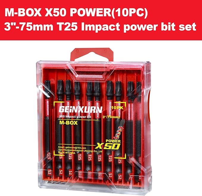 10 Pieces 3 In. T25 Impact Tough Magnetic Screwdriver Bit Set, #25 Torx Head Power Bits, S2 Alloy Steel Star Bits with Storage M-Box