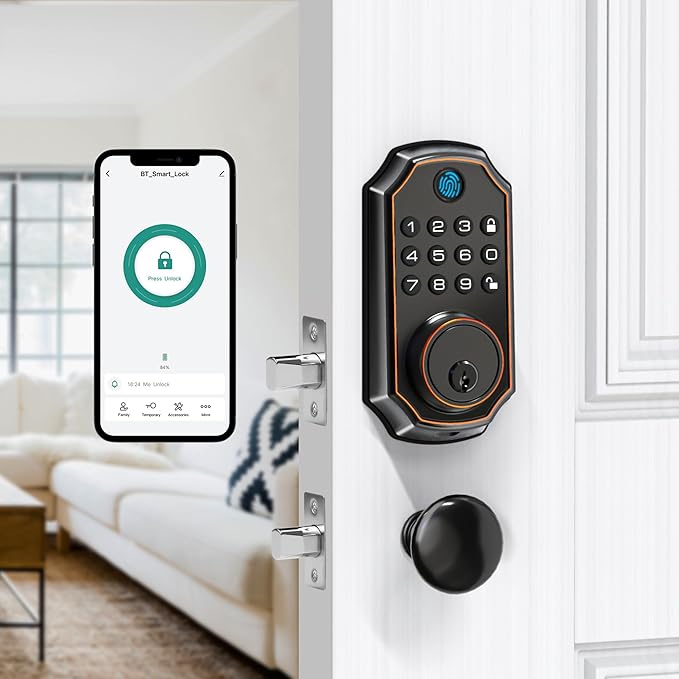 LOCK&SOLVER Keyless Entry Door Lock, Smart Lock for Front Door, Keypad Fingerprint DoorLock, App Remote Control, One-Time Code, Auto Lock, Easy Installation with Video Guide, Rust-Resistant Zinc