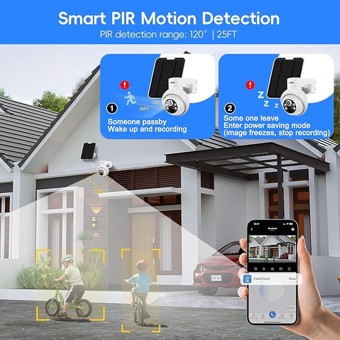 Solar Security Camera System Outdoor with 10in LCD Monitor (4 Solar Cam-Kit with 128GB)