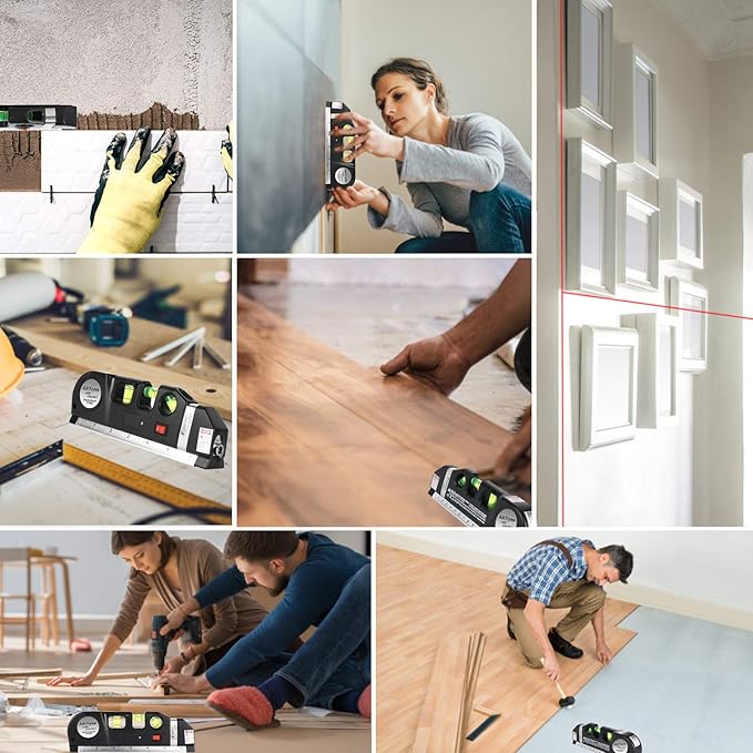 Laser Level Line Tool, Multipurpose Laser Level Kit Standard Cross Line Laser leveler Beam Tool with Metric Rulers 8ft/2.5M for Picture Hanging cabinets Tile Walls by AikTryee.