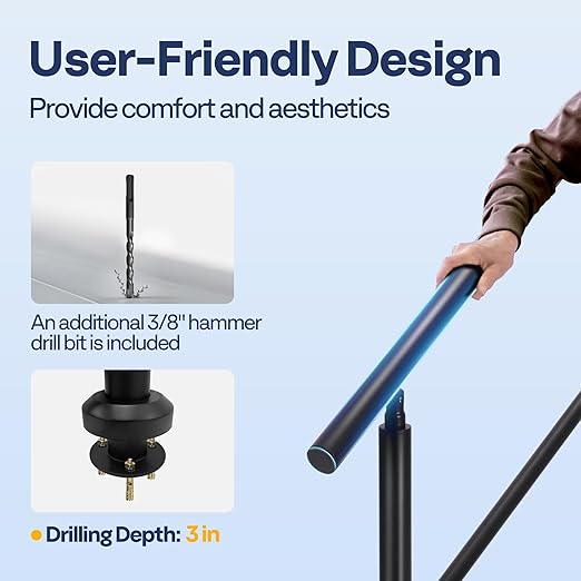 VIVOHOME 2-Pack 5 Step Hand Rails for Outdoor Steps, Galvanized Steel Railing, Black Round Exterior Handrails for Porch, Deck, or Indoor Stairs, Complete Installation Kit