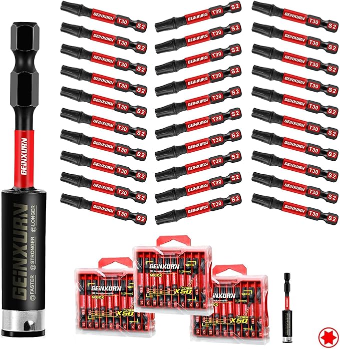 30Pieces 2 In. T30 Impact Tough Magnetic Screwdriver Bit Set, #30 Torx Head Power Bits, S2 Alloy Steel Star Bits with 1Pc Impact Bit Holder and Storage M-Box