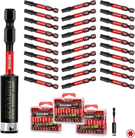 30Pieces 2 In. T30 Impact Tough Magnetic Screwdriver Bit Set, #30 Torx Head Power Bits, S2 Alloy Steel Star Bits with 1Pc Impact Bit Holder and Storage M-Box