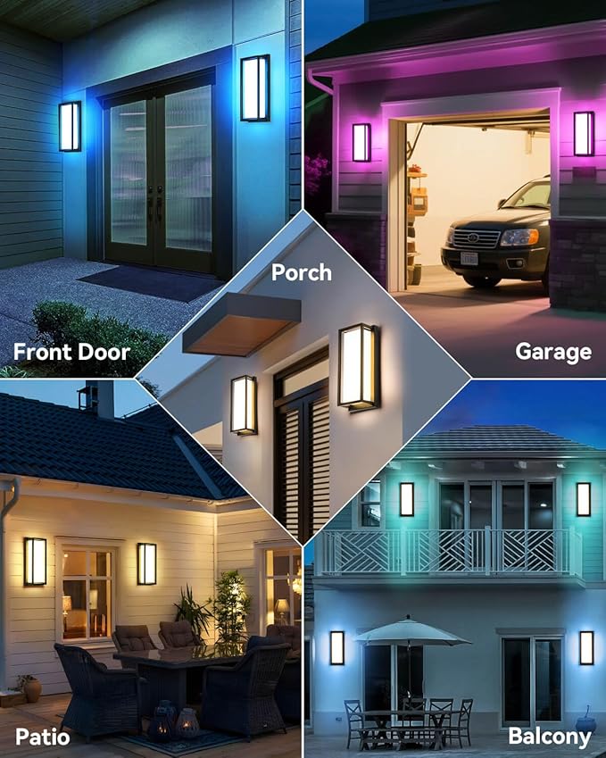 SHIMR Outdoor Wall Lights 2 Pack, 1500LM Smart Porch Lights RGBCW Exterior Light Fixture, Wi-Fi Control Color Changing Outdoor Lights IP65 Waterproof, Works with Alexa Google Assistant [ETL Listed]
