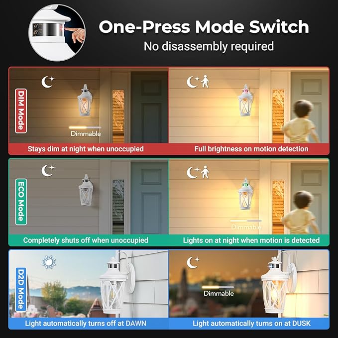 VIANIS Motion Sensor Outdoor Wall Light Fixtures, White Modern Front Porch Lights Wall Mount, Waterproof Anti-Rust Outdoor Lanterns Wall Sconce with Seeded Glass, Exterior Coach Light for Garage,Patio