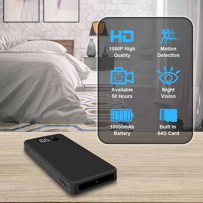 64GB Home Security Camera, 1080P Surveillance Camera, Indoor Camera with 10000mAh Battery, Night Vision, Motion Detection