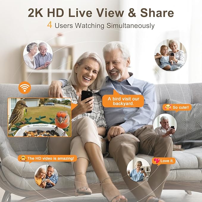 birdsnap® P33 - Bird Feeder with Camera Solar Powered, 2K Video Bird Camera Feeder Live with 32GB Card, AI Identify Feather Species, Auto Record in Backyard, for Birds Lover