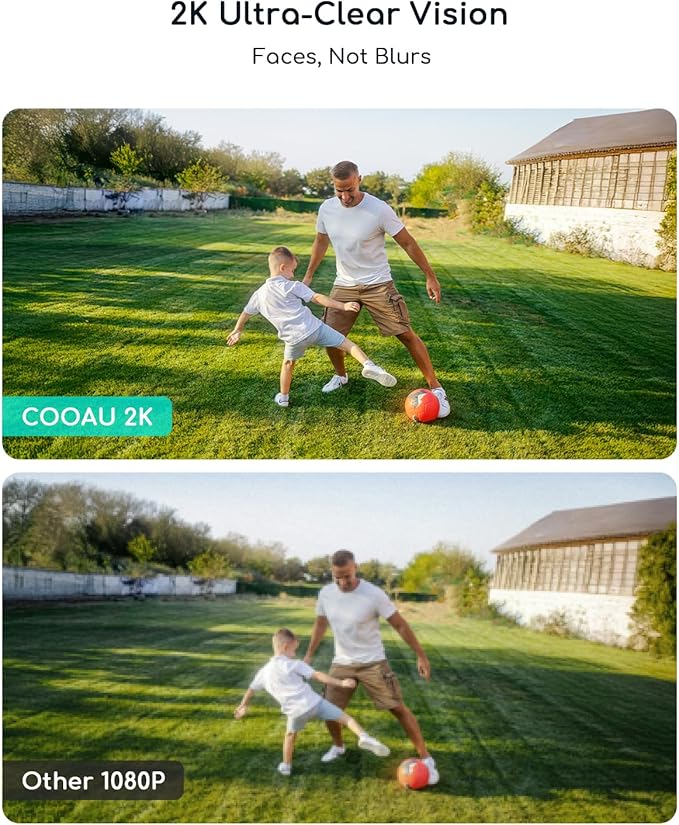 COOAU Cameras for Home Security, 2K 360° Solar Security Cameras Wireless Outdoor, Low-Light Rechargeable, Easy to Install, Surveillance Cam with AI Smart Detection,Color Night Vision,Two-way Audio